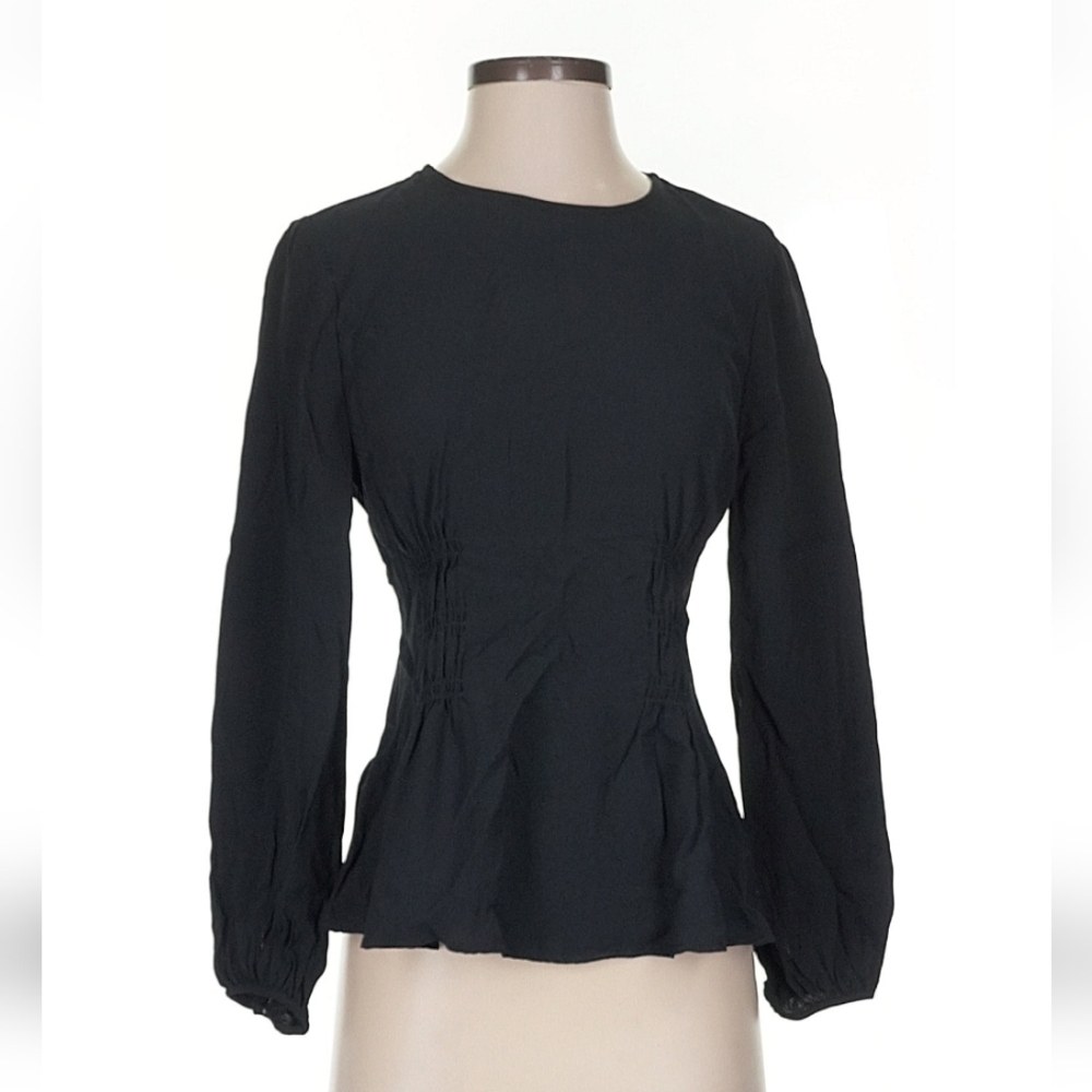 J. Crew Black 3/4 Sleeve Peplum Top